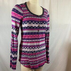 Splendid Pink Purple Gray Fair Isle Stripe Thermal Size L